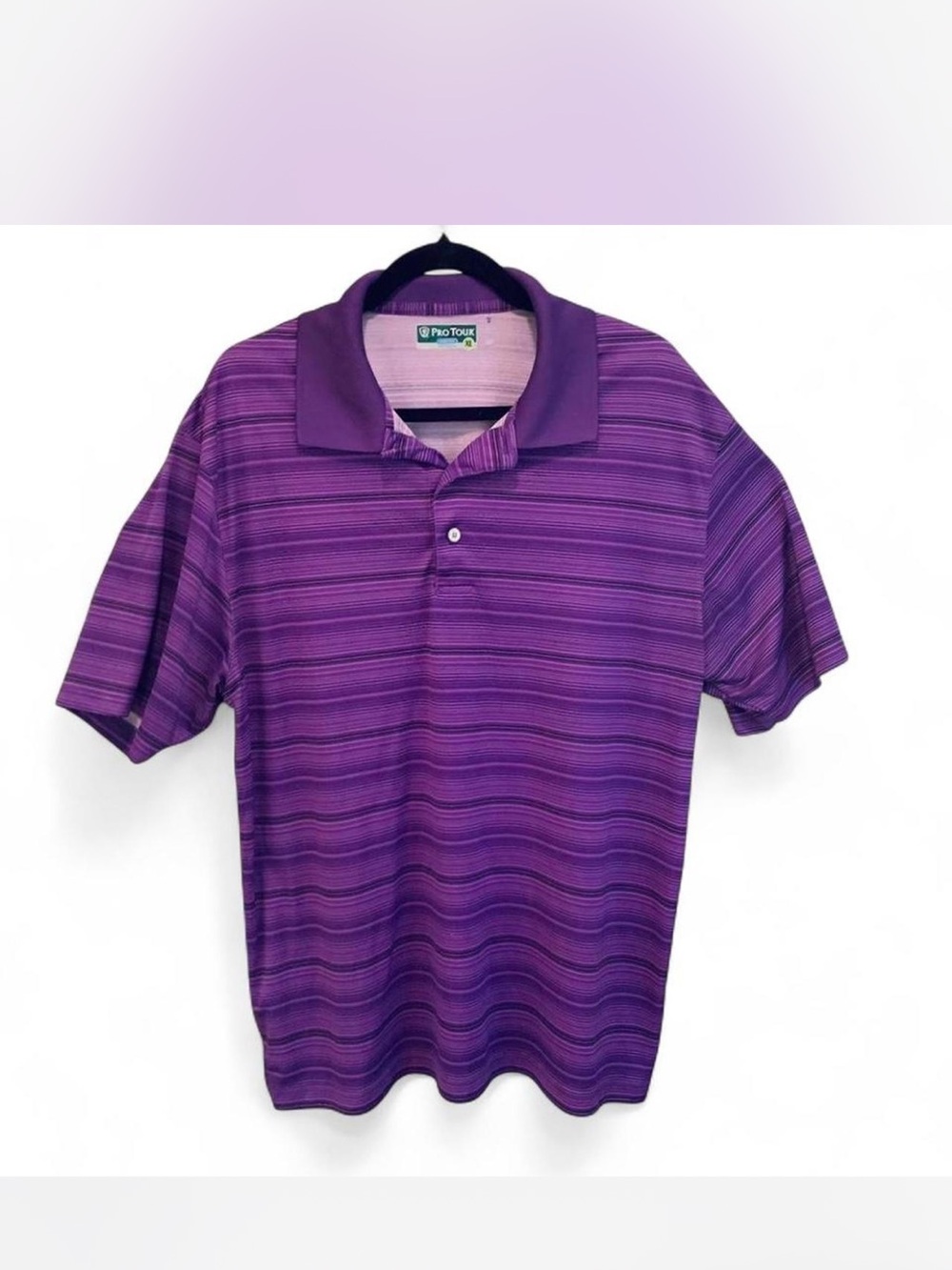 Men's Purple Striped Collared Polo by Pro Tour size XL
